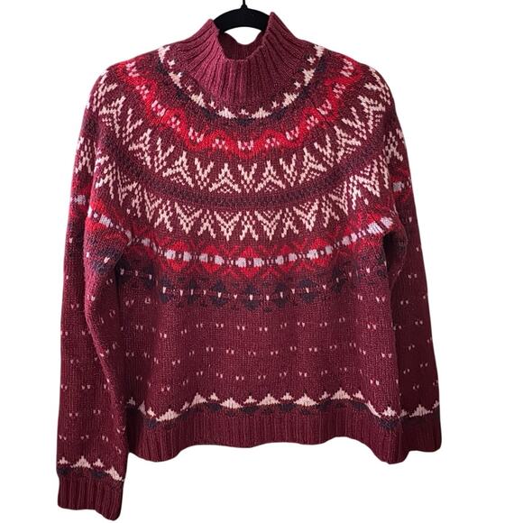 American Eagle Fair Isle Sweater Women's M | Burgundy | Raglan Sleeve Knit | EUC - Picture 2 of 12